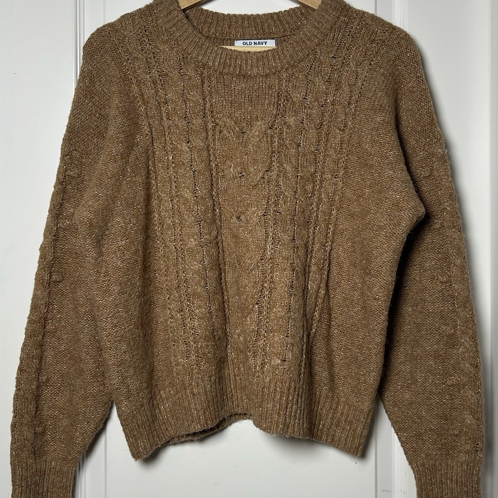 Old Navy Camel Cable Knit Fuzzy Pullover Sweater‎ Cottagecore Granola Girl Style